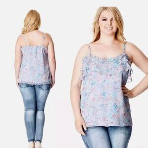 City Chic Lavendar Floral Sleeveless Ruffle Trim Camisole Top Women's Plus Size